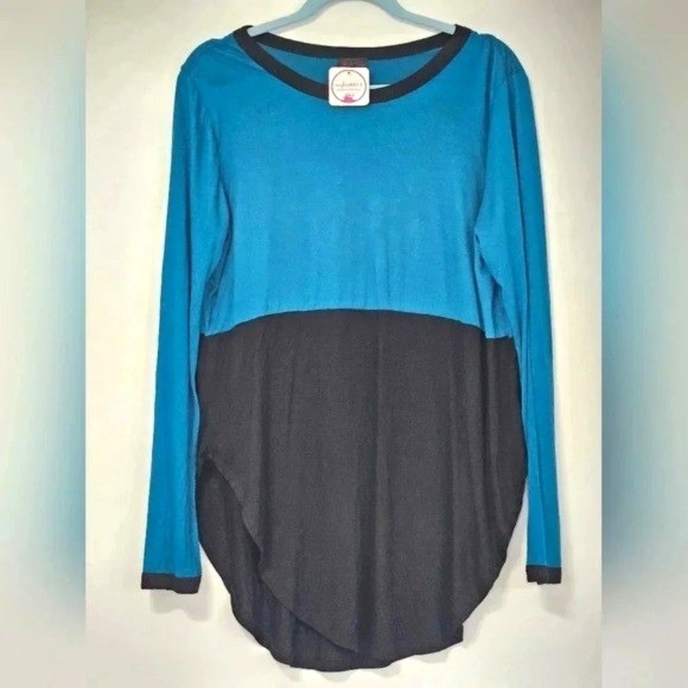 Shiela Rose Teal Black Colorblock Long Sleeve Tunic Top Womens Size L NWT‎